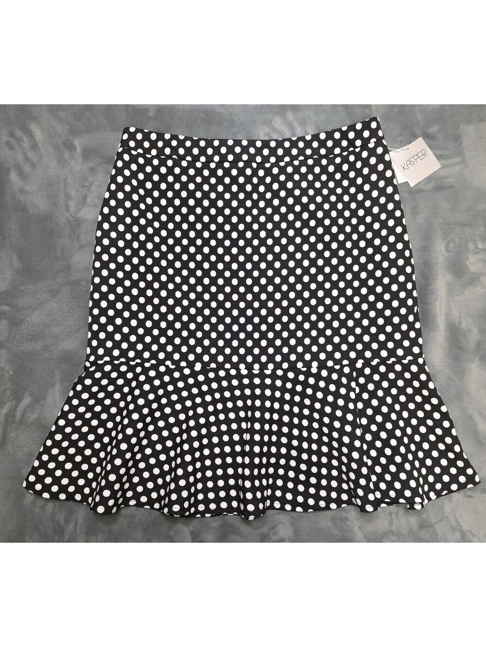 Kasper Polka Dot Skirt 12 Black White Frill Hem Midi NWT $79